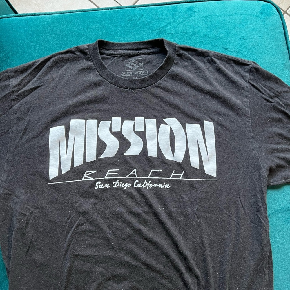 Mission beach San Diego, Sun Diego Brand. Black tee.